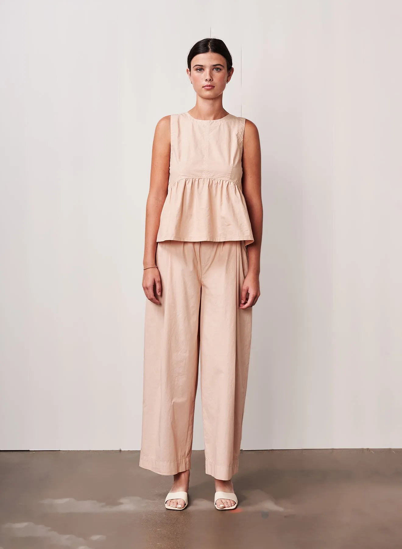 Fine Poplin Ribbed Waist Drawstring Pant in Almond sold by Stateside product image thumbnail 2