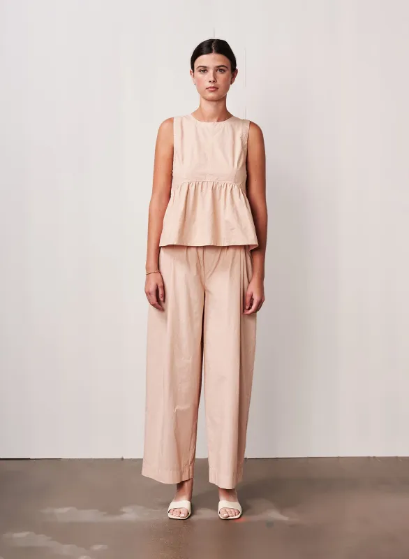 Fine Poplin Peplum in Almond sold by Stateside