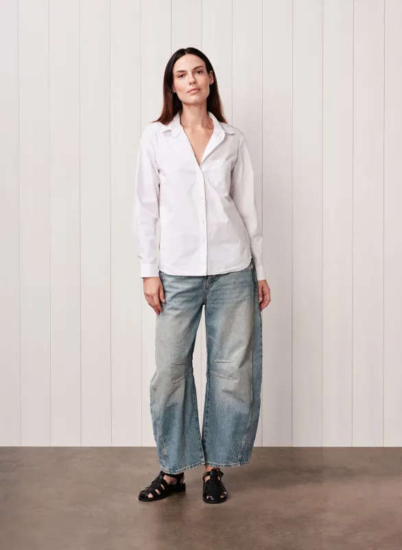 Fine Poplin Pocket Shirt in White made by Stateside