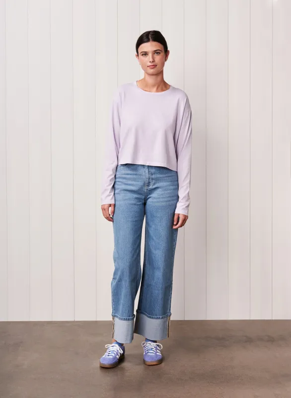 Cloud Jersey Long Sleeve Boxy Crew in Lilac Mist sold by Stateside