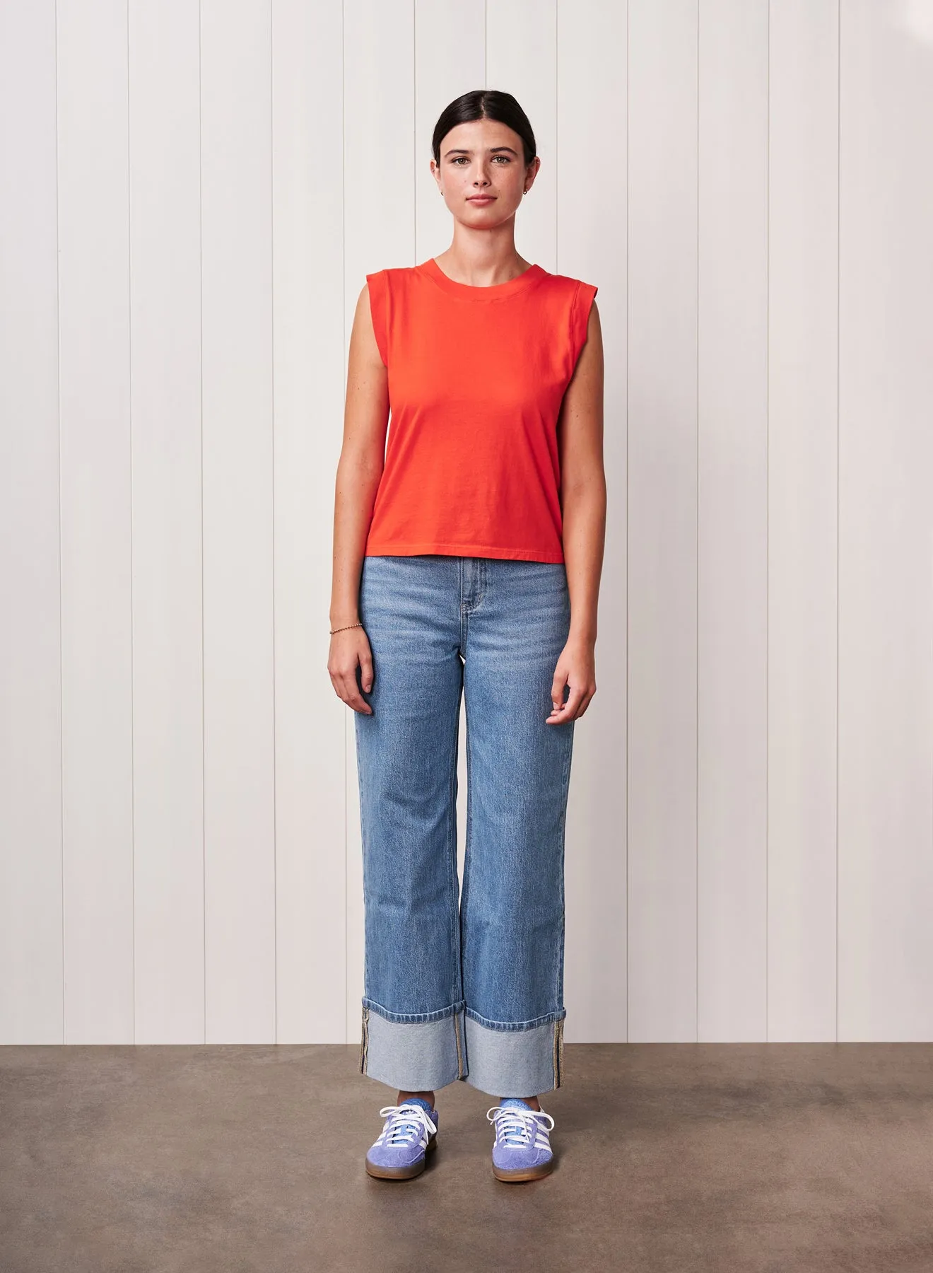 Cloud Jersey Muscle Tank in Candy Apple sold by Stateside