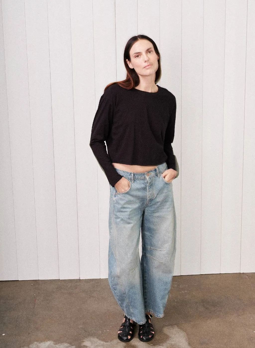 Cloud Jersey Long Sleeve Boxy Crew in Black sold by Stateside product image thumbnail 3