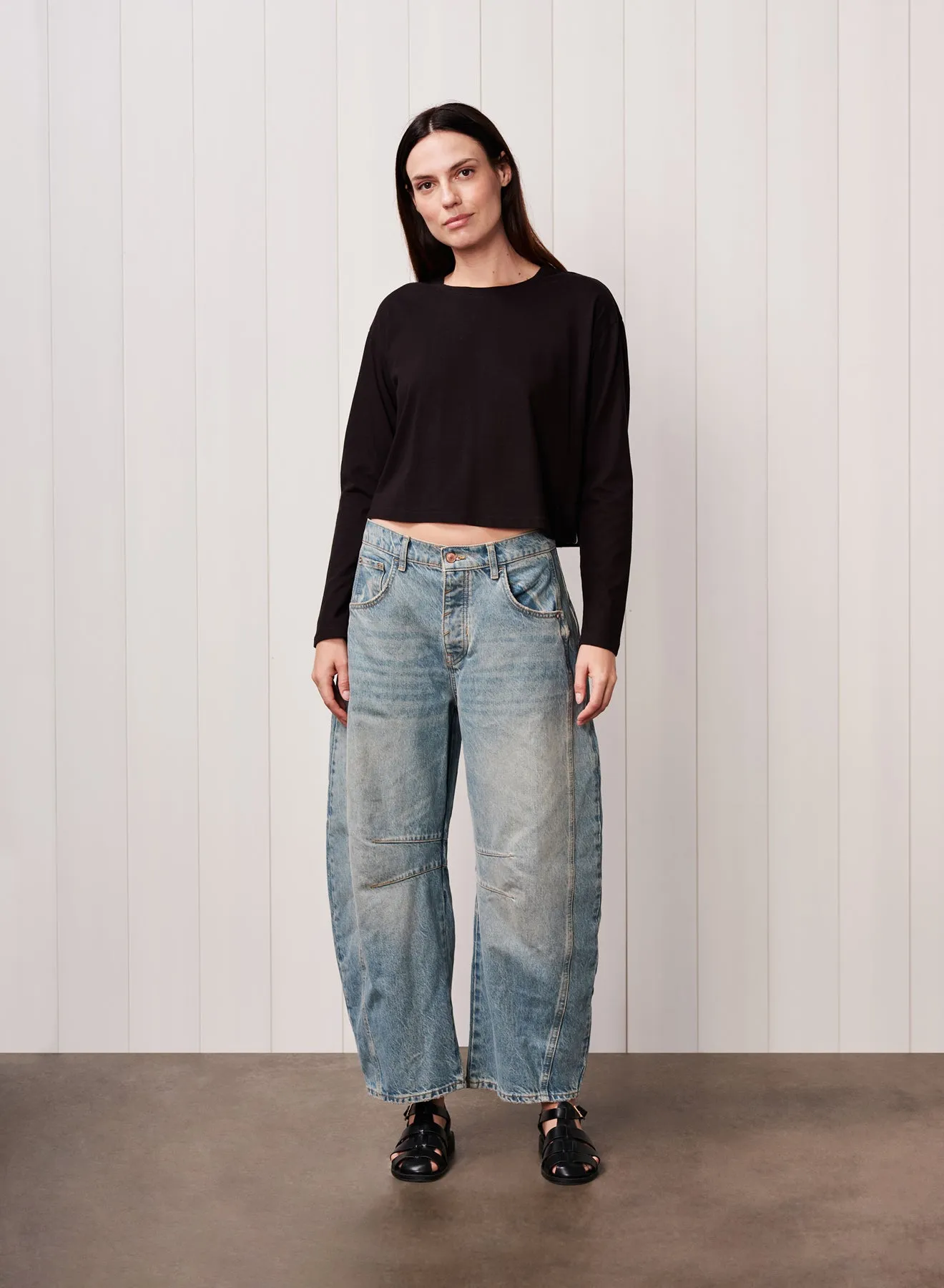 Cloud Jersey Long Sleeve Boxy Crew in Black sold by Stateside product image thumbnail 2