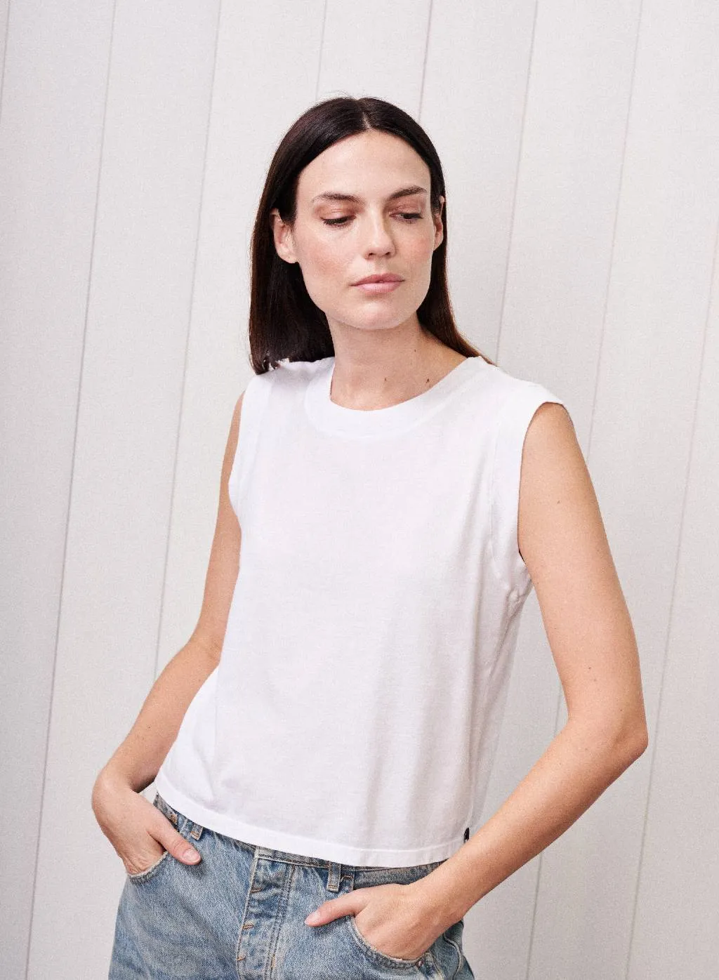 Cloud Jersey Muscle Tank in White sold by Stateside