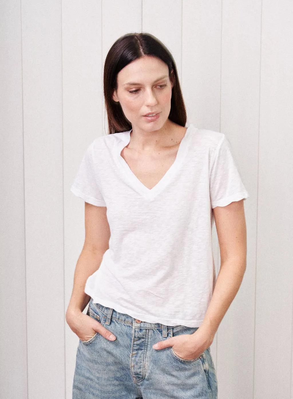 Supima Cotton Slub Short Sleeve V-Neck in White sold by Stateside product image thumbnail 2