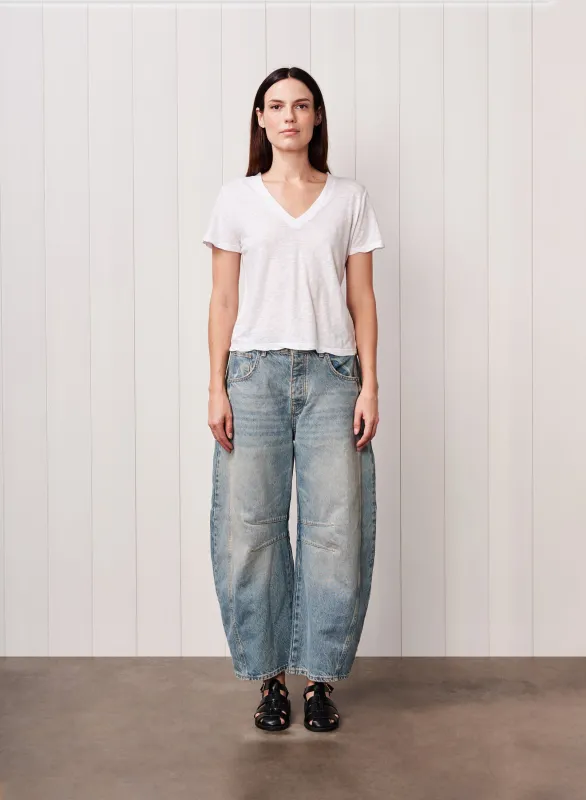 Supima Cotton Slub Short Sleeve V-Neck in White sold by Stateside