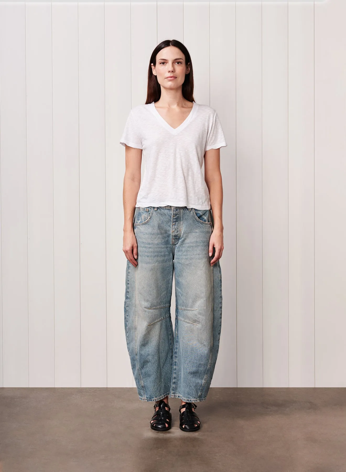 Supima Cotton Slub Short Sleeve V-Neck in White sold by Stateside