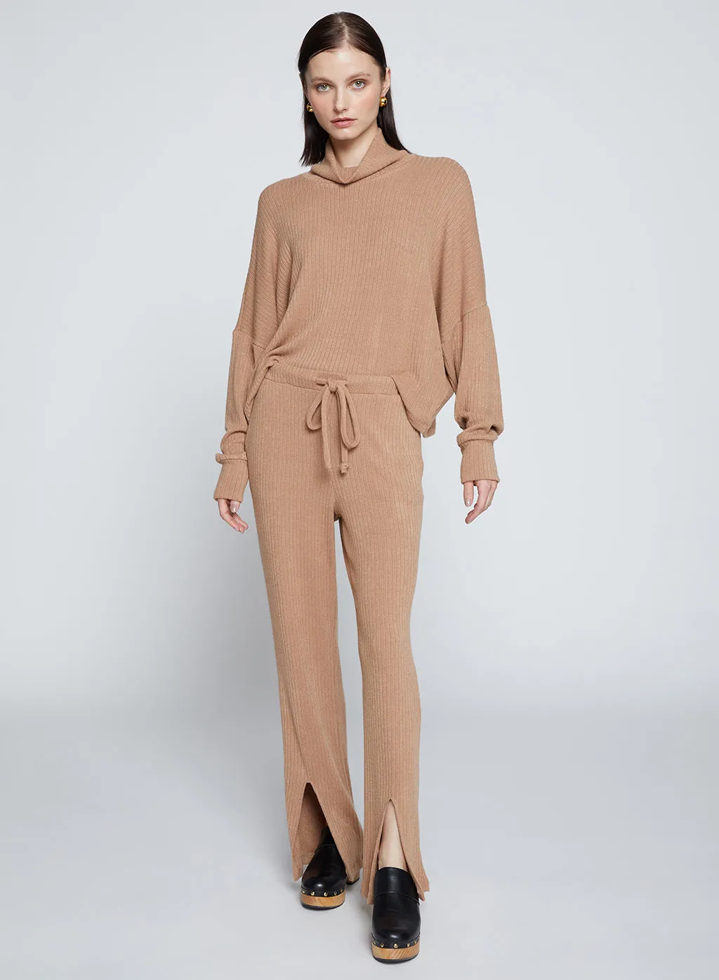 Rachel Chunky Rib Cropped Dolman Top & Front Slit Tie Pant Set in Toffee sold by Stateside product image thumbnail 4