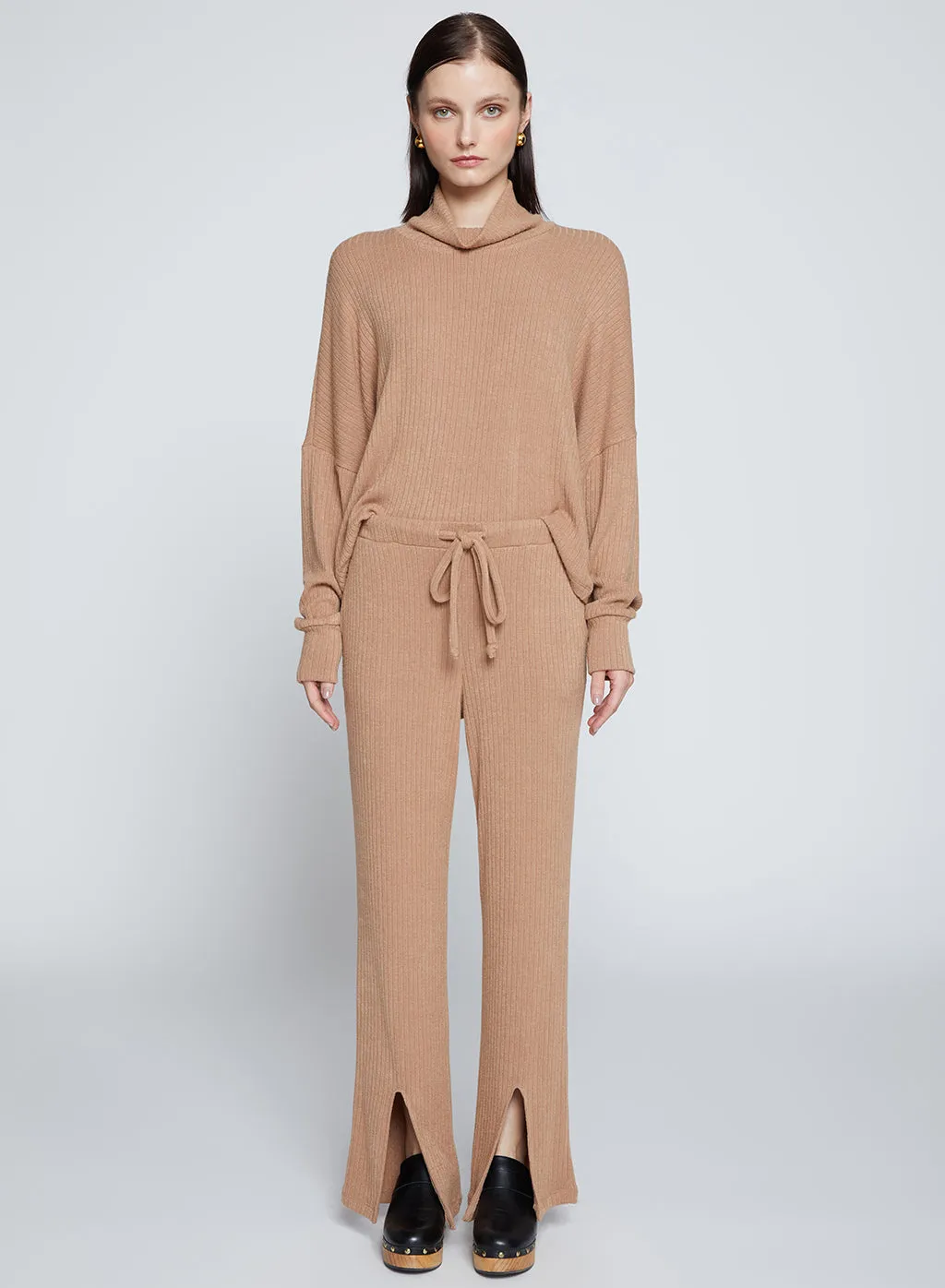 Rachel Chunky Rib Cropped Dolman Top & Front Slit Tie Pant Set in Toffee sold by Stateside product image thumbnail 5