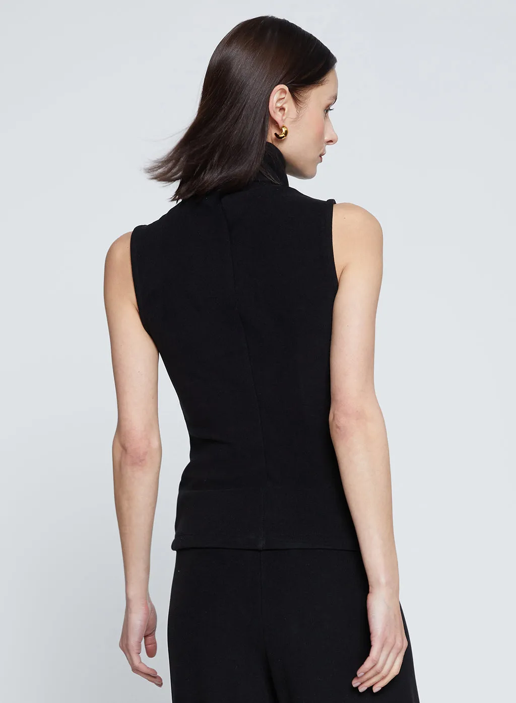 Honeyluxe Flat Back Rib Sleeveless Turtleneck & Flatback Rib Pant Set in Black sold by Stateside product image thumbnail 5