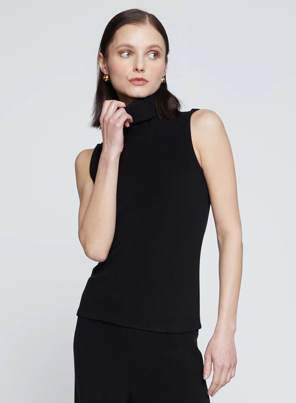 Honeyluxe Flat Back Rib Sleeveless Turtleneck & Flatback Rib Pant Set in Black sold by Stateside product image thumbnail 4