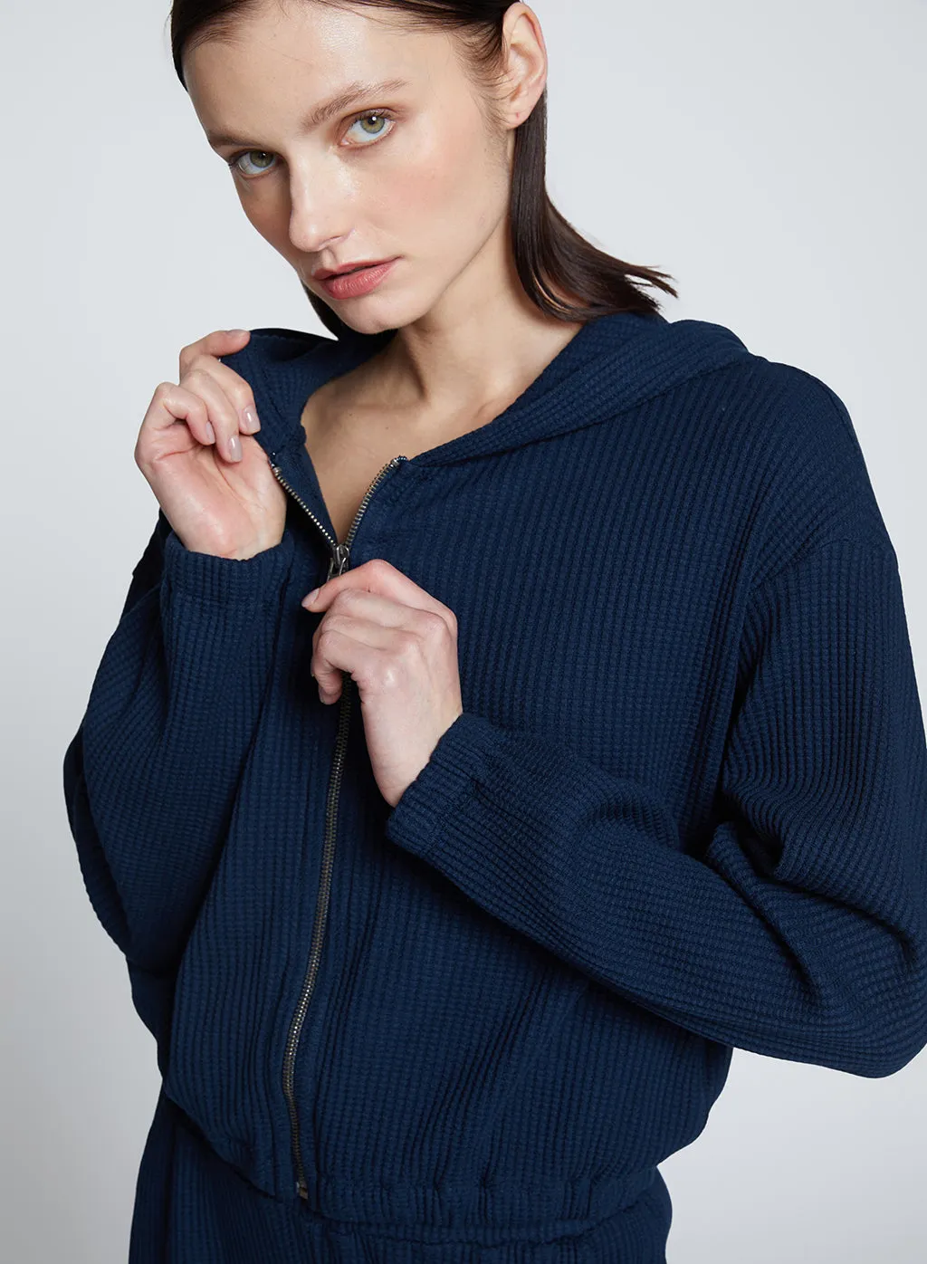 Luxe Thermal Zip Hoodie & Wide Leg Cargo Pant Set in New Navy sold by Stateside product image thumbnail 2