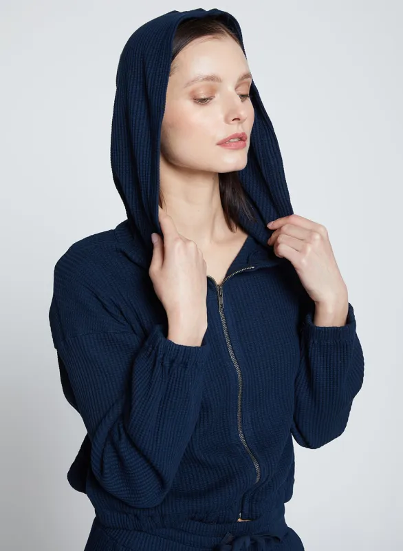 Luxe Thermal Zip Hoodie & Wide Leg Cargo Pant Set in New Navy sold by Stateside