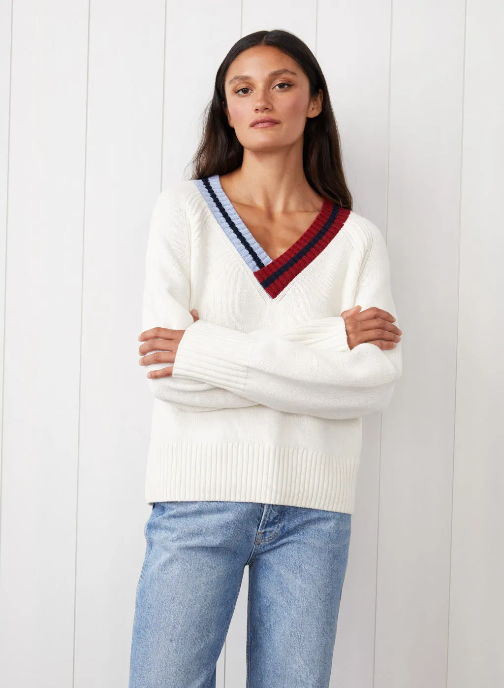 Raglan V-Neck Sweater in Cream sold by Stateside