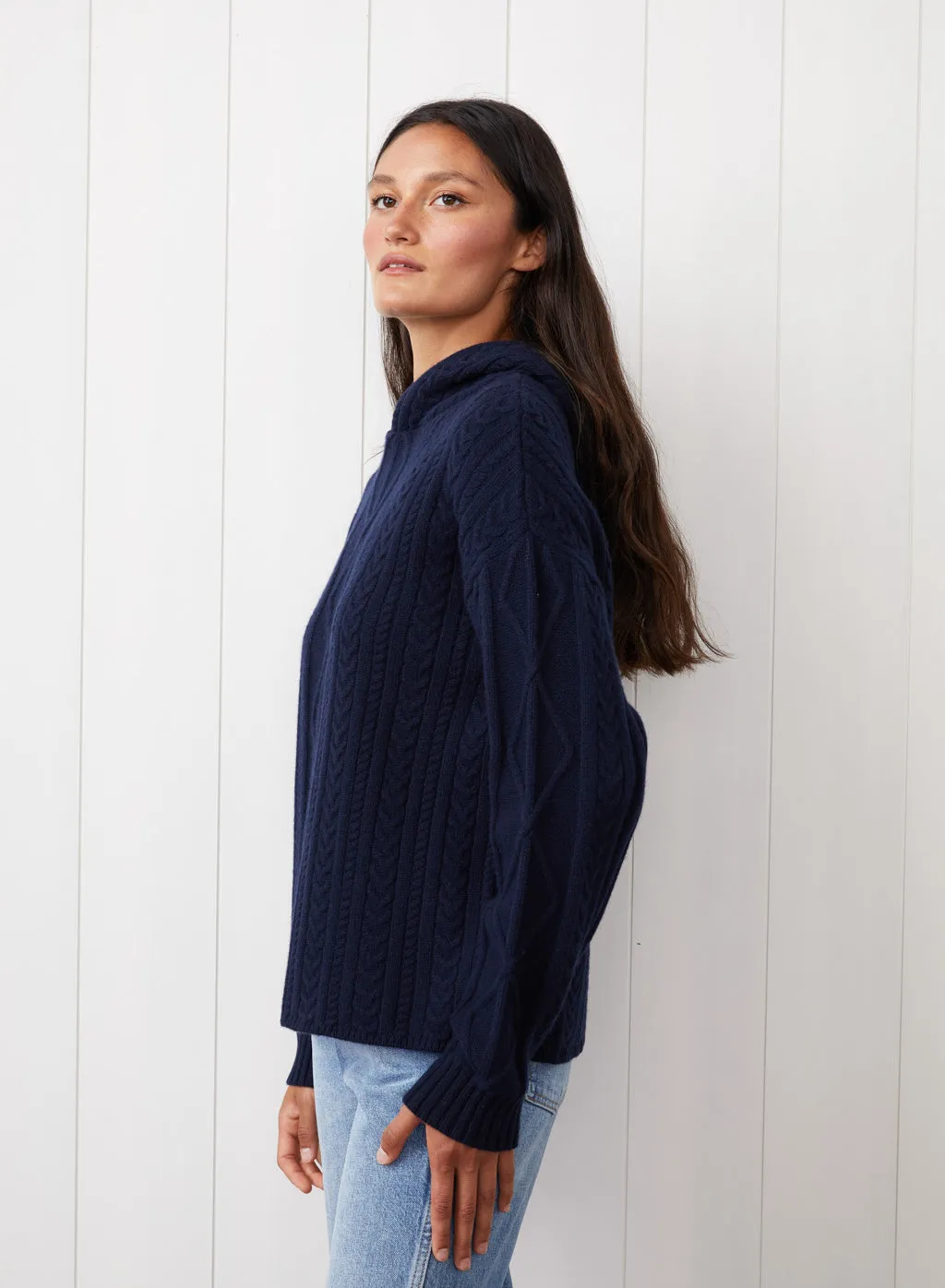 Cable Knit Hood Sweater in New Navy sold by Stateside product image thumbnail 2