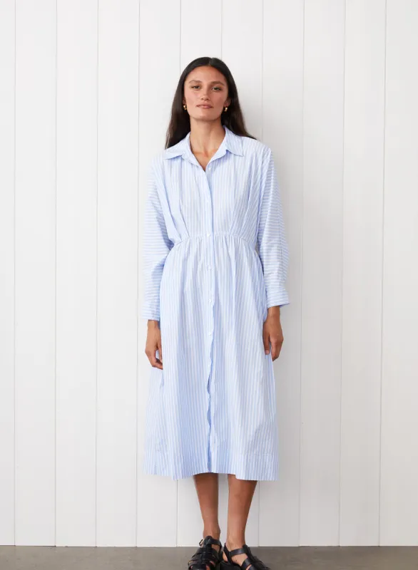 Iberus Stripe Poplin Shirt Dress in Clear Sky Stripe sold by Stateside