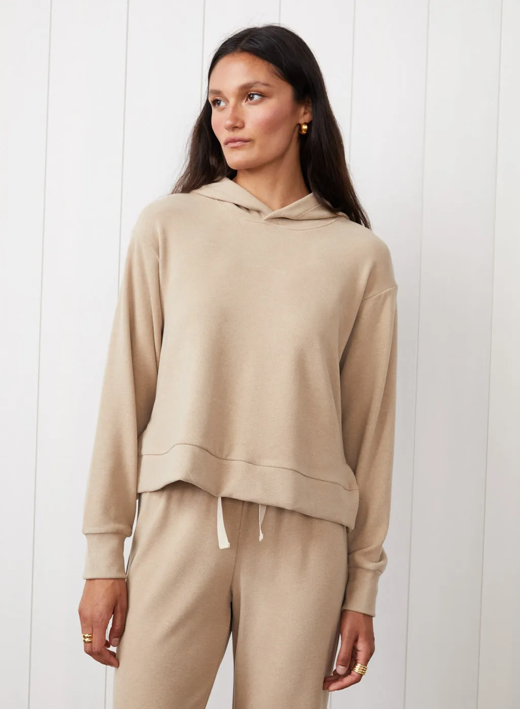 Honeyluxe Hoodie With Side Slits in Taupe sold by Stateside product image thumbnail 2