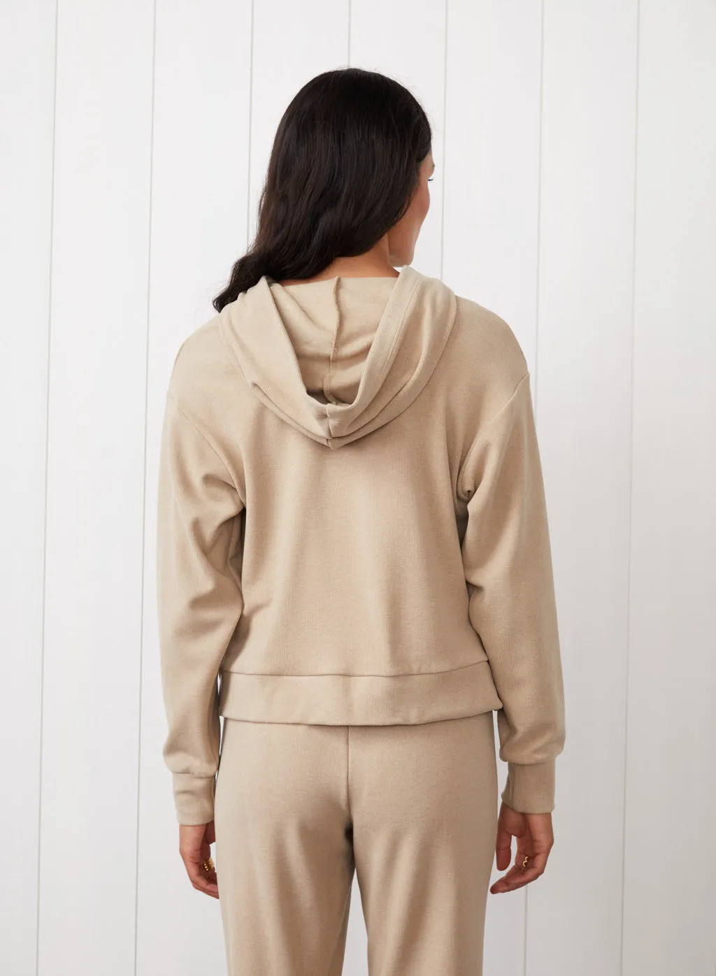 Honeyluxe Hoodie With Side Slits in Taupe sold by Stateside product image thumbnail 5