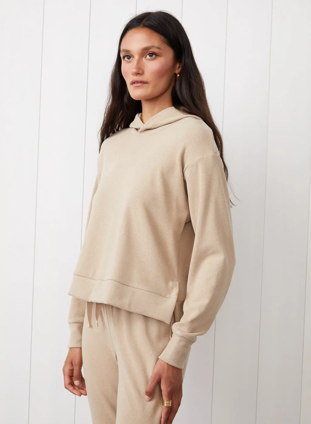 Honeyluxe Hoodie With Side Slits in Taupe sold by Stateside product image thumbnail 3