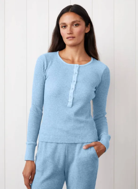 Luxe Thermal Henley in Clear Sky sold by Stateside
