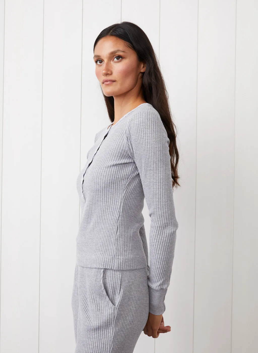 Luxe Thermal Henley in Heather Grey sold by Stateside product image thumbnail 3