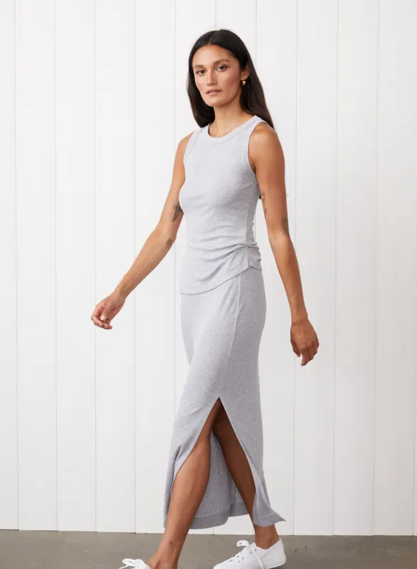 2x1 Fine Rib Asymmetric Ruched Tank in Heather Grey sold by Stateside