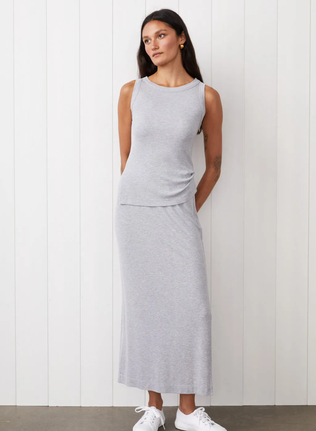 2x1 Fine Rib Asymmetric Ruched Tank in Heather Grey sold by Stateside product image thumbnail 3