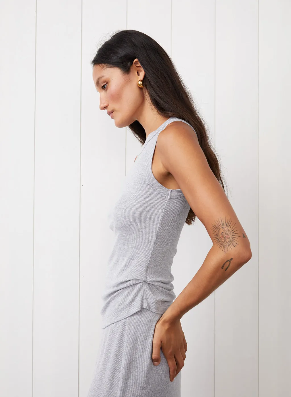 2x1 Fine Rib Asymmetric Ruched Tank in Heather Grey sold by Stateside product image thumbnail 4