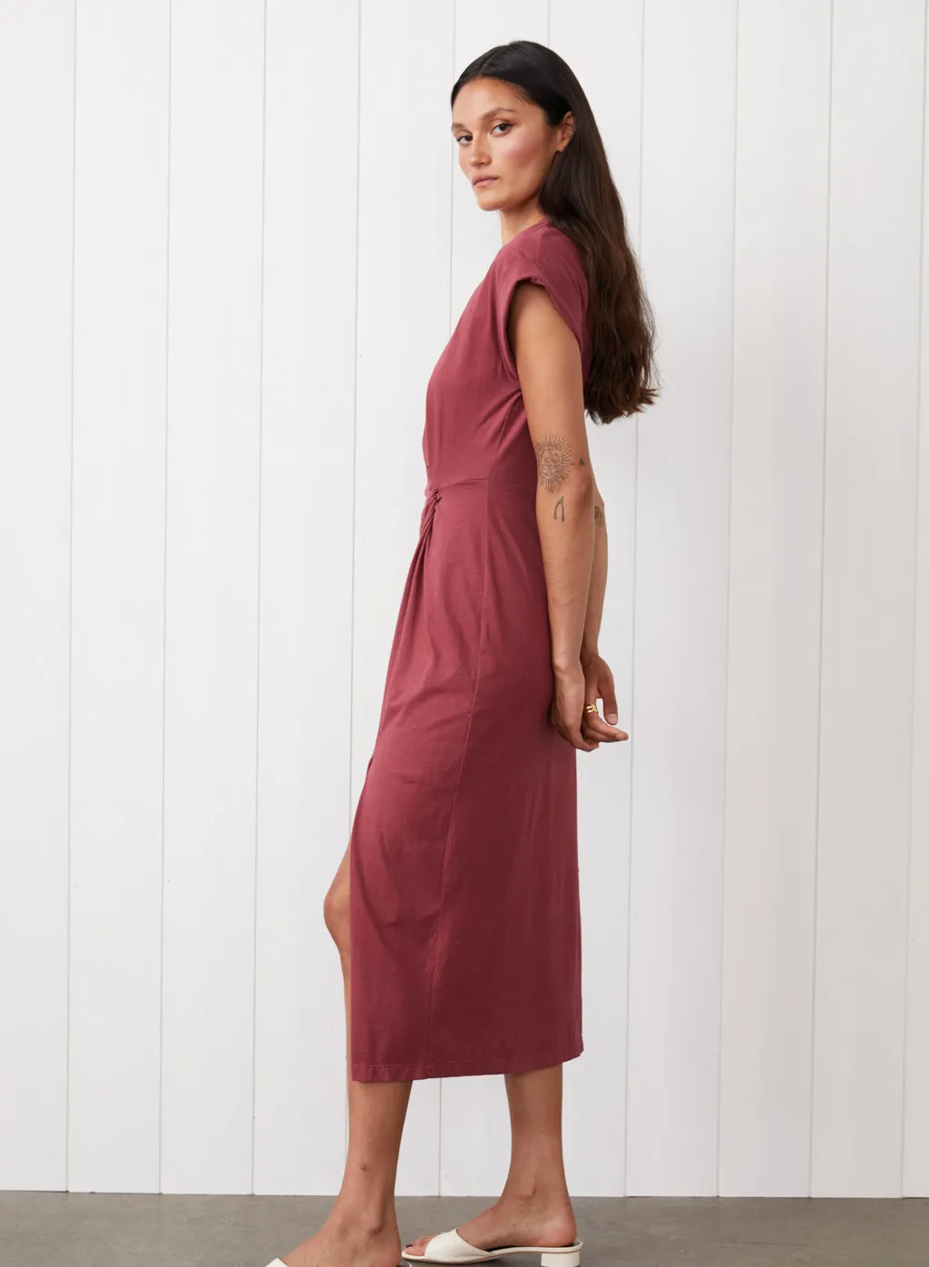 Cloud Jersey Twist Midi Dress in Turkish Rose sold by Stateside