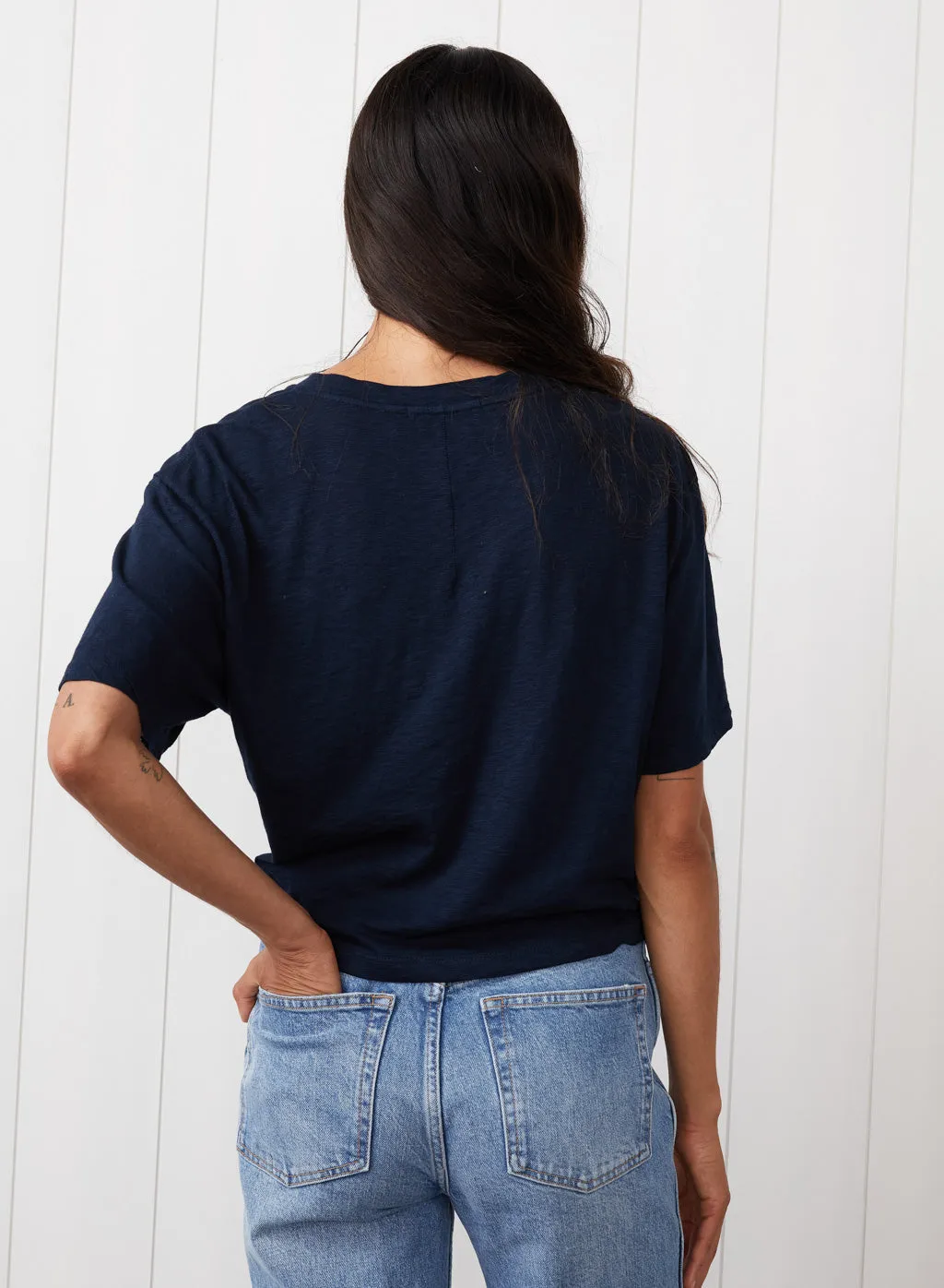 Supima Slub Short Sleeve Twist Cropped Top in New Navy sold by Stateside product image thumbnail 5
