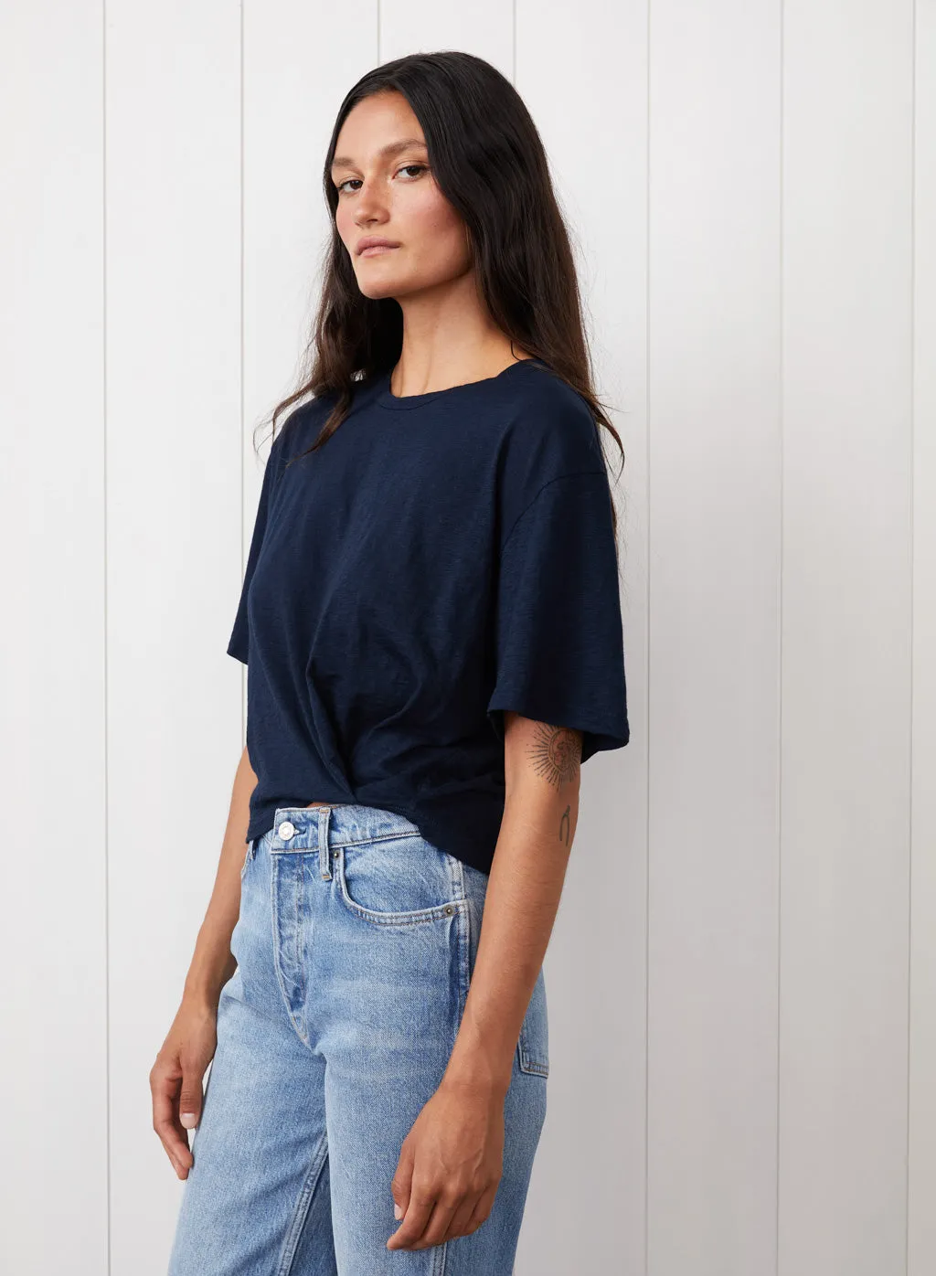 Supima Slub Short Sleeve Twist Cropped Top in New Navy sold by Stateside product image thumbnail 3