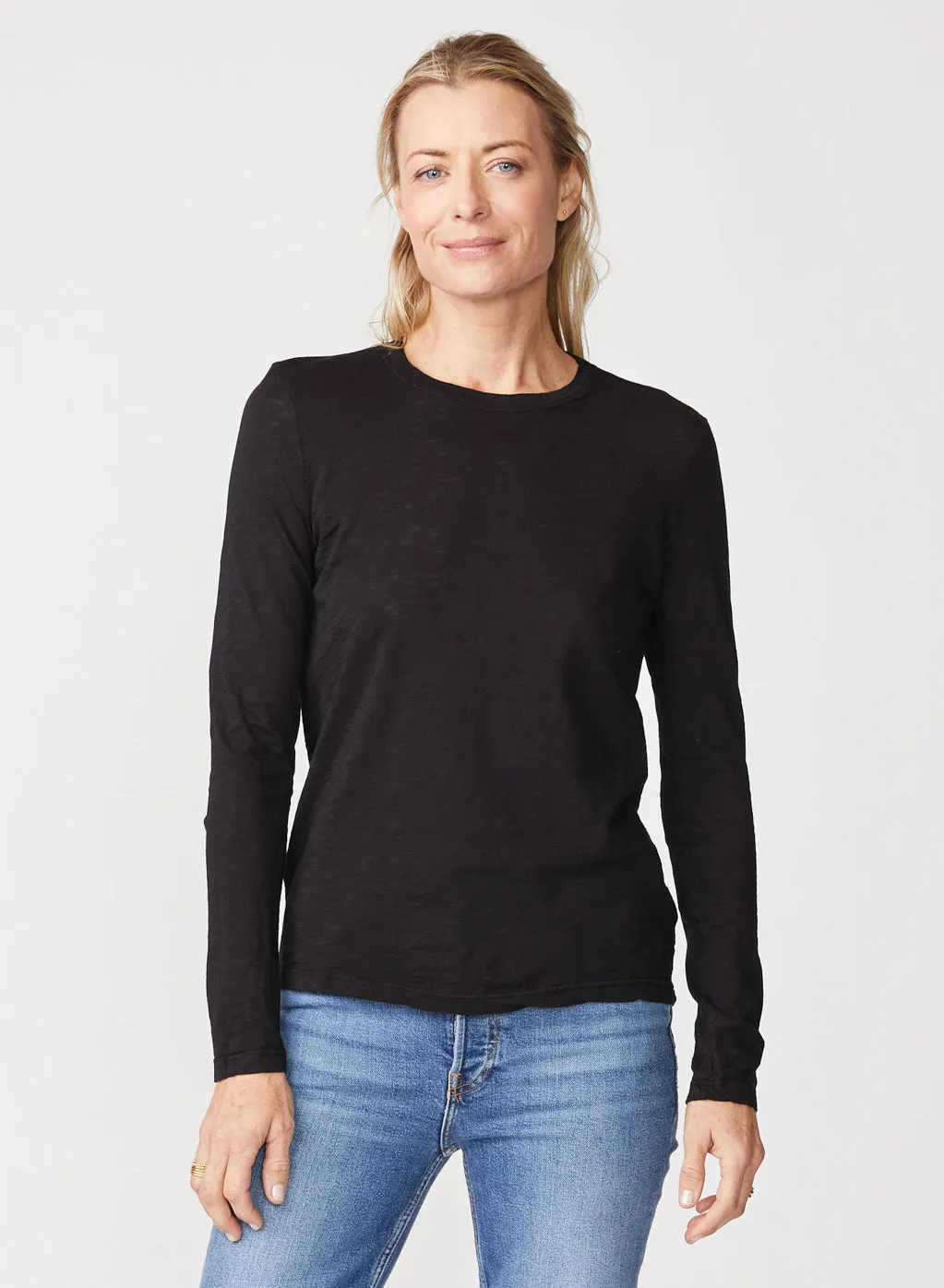 Supima Slub Jersey Long Sleeve Crew in Black sold by Stateside