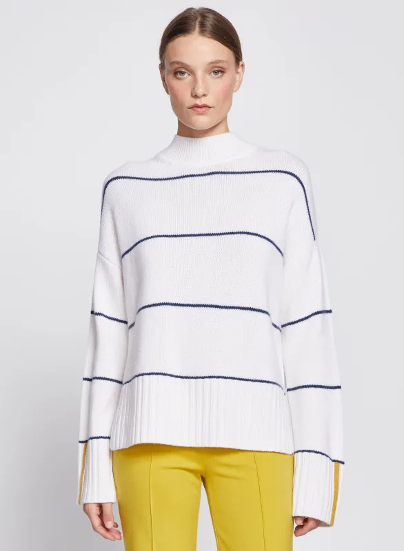 Wide Striped Mock Neck Sweater in Cream sold by Stateside