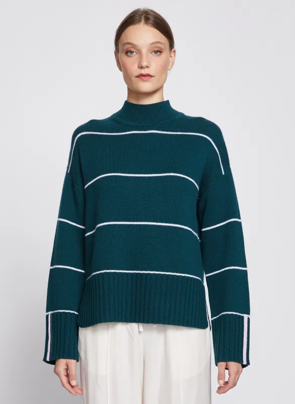 Wide Striped Mock Neck Sweater in Evergreen sold by Stateside