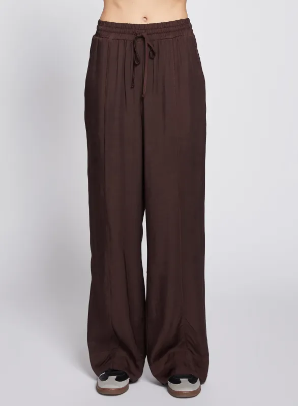 Satin Drawstring Trouser in Espresso sold by Stateside