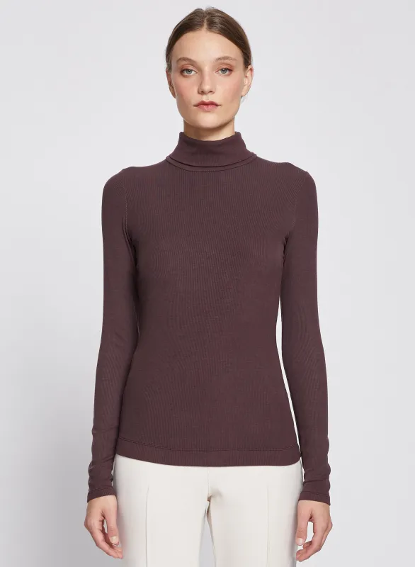 2x1 Fine Rib Long Sleeve Turtleneck in Espresso sold by Stateside