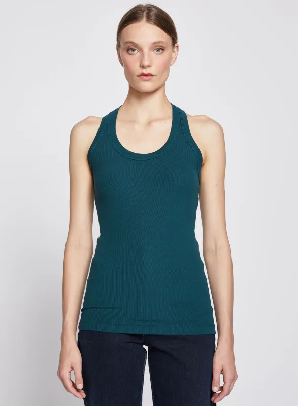 2x1 Fine Rib Scoop Neck Racerback Tank in Evergreen sold by Stateside