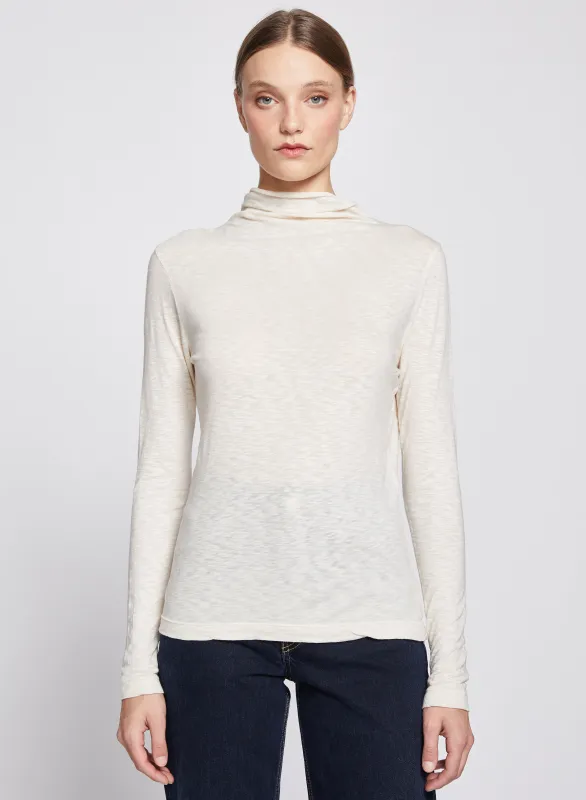 Asymmetric Neck Long Sleeve Top in Cream made by Stateside