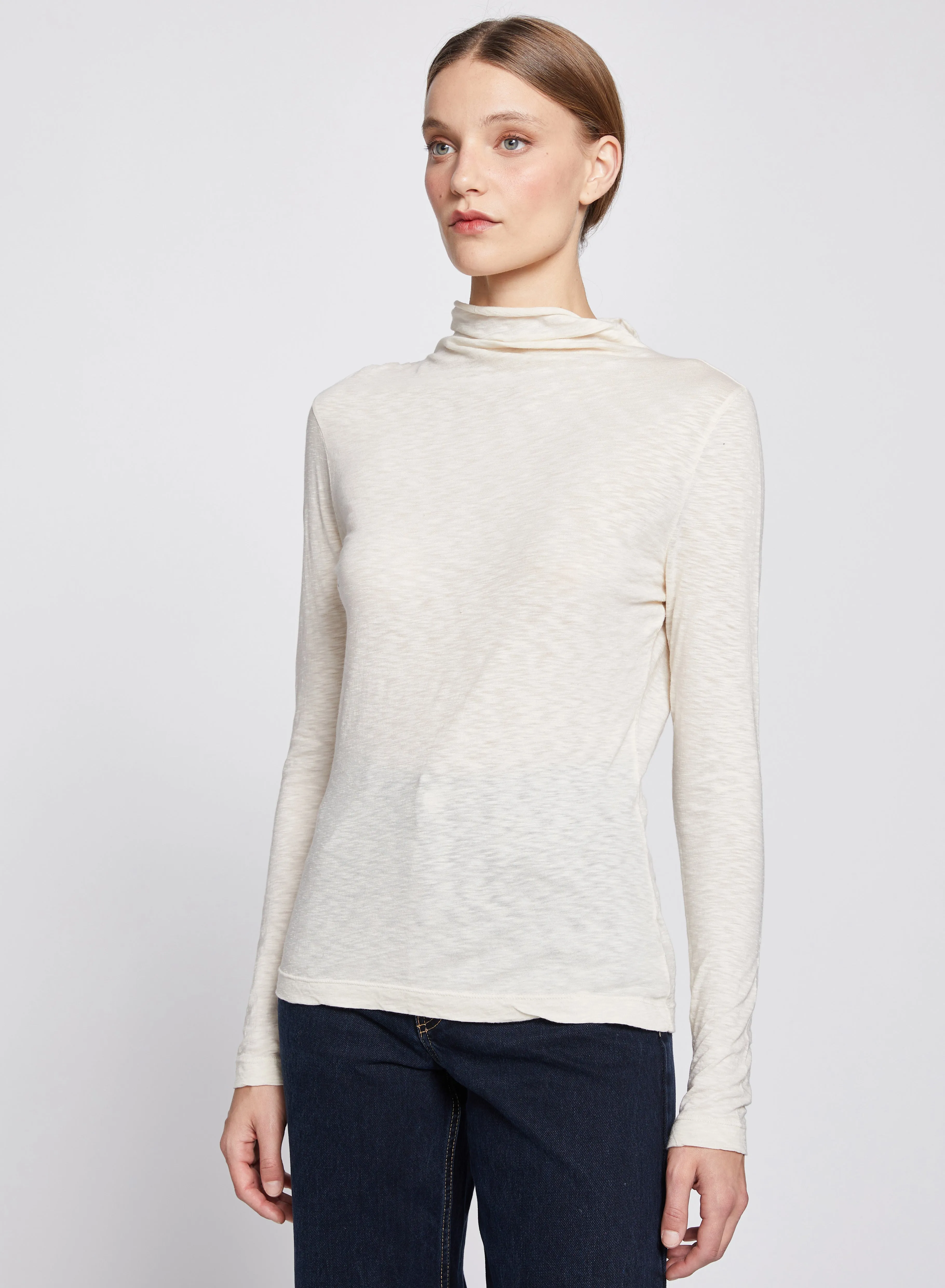 Asymmetric Neck Long Sleeve Top in Cream sold by Stateside product image thumbnail 2