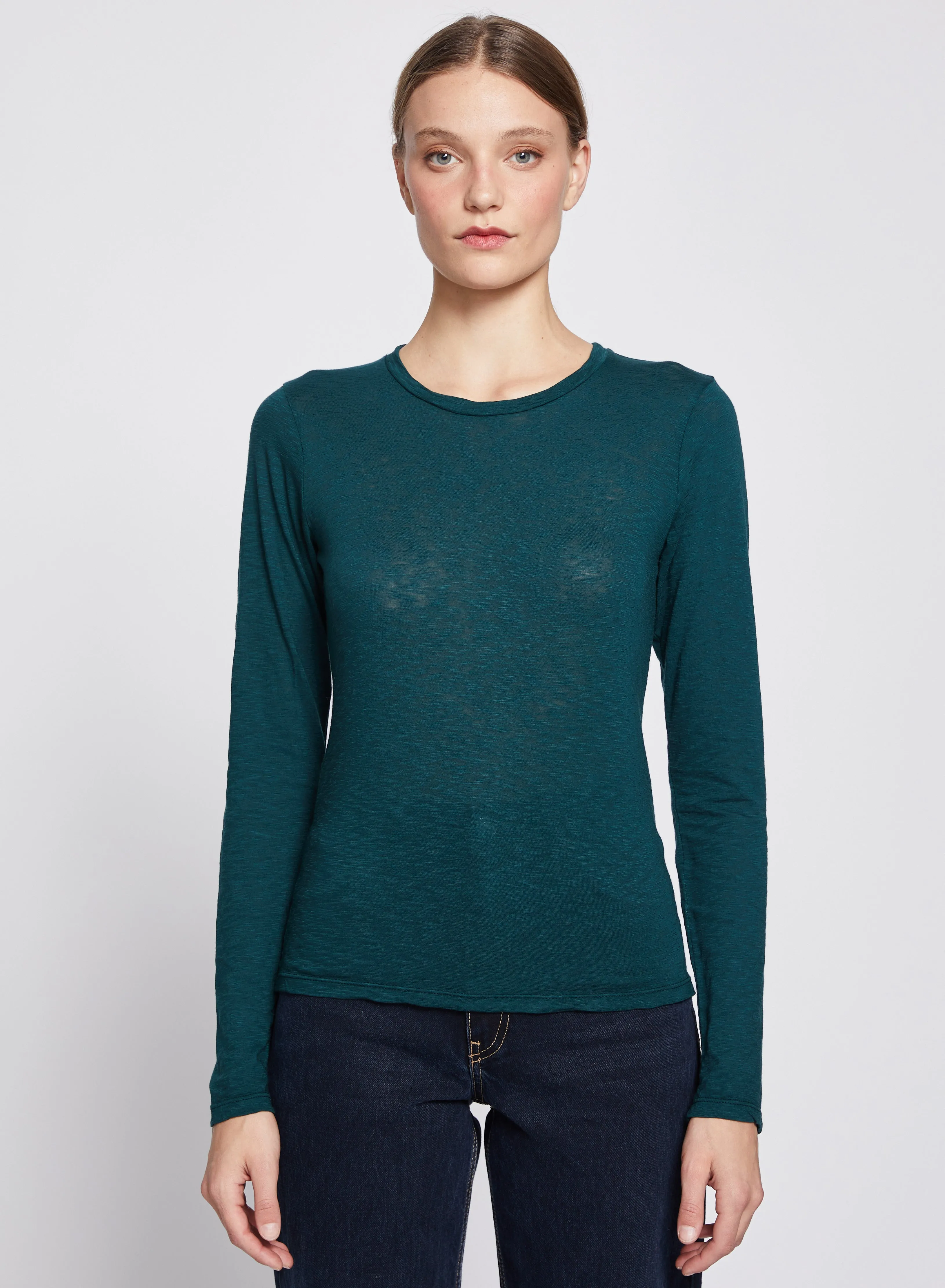 Supima Slub Long Sleeve Crew in Evergreen sold by Stateside