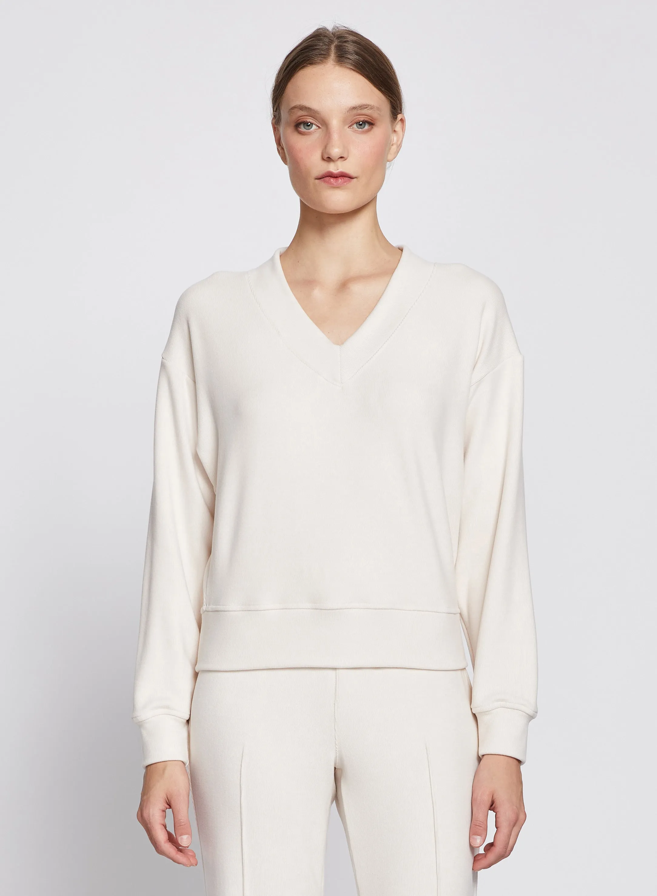 Honeyluxe V-Neck Pullover in Cream sold by Stateside