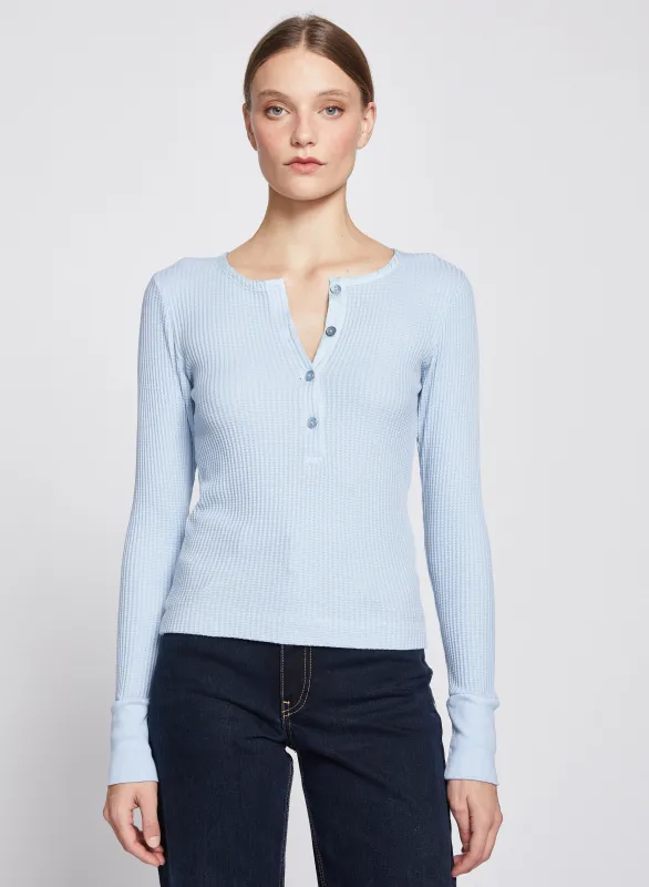 Luxe Thermal Deep Henley in Winter Sky made by Stateside