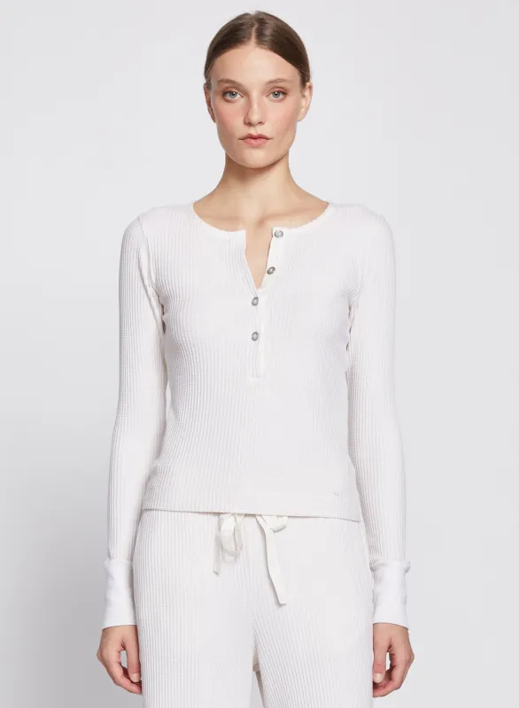 Luxe Thermal Deep Henley in Cream sold by Stateside