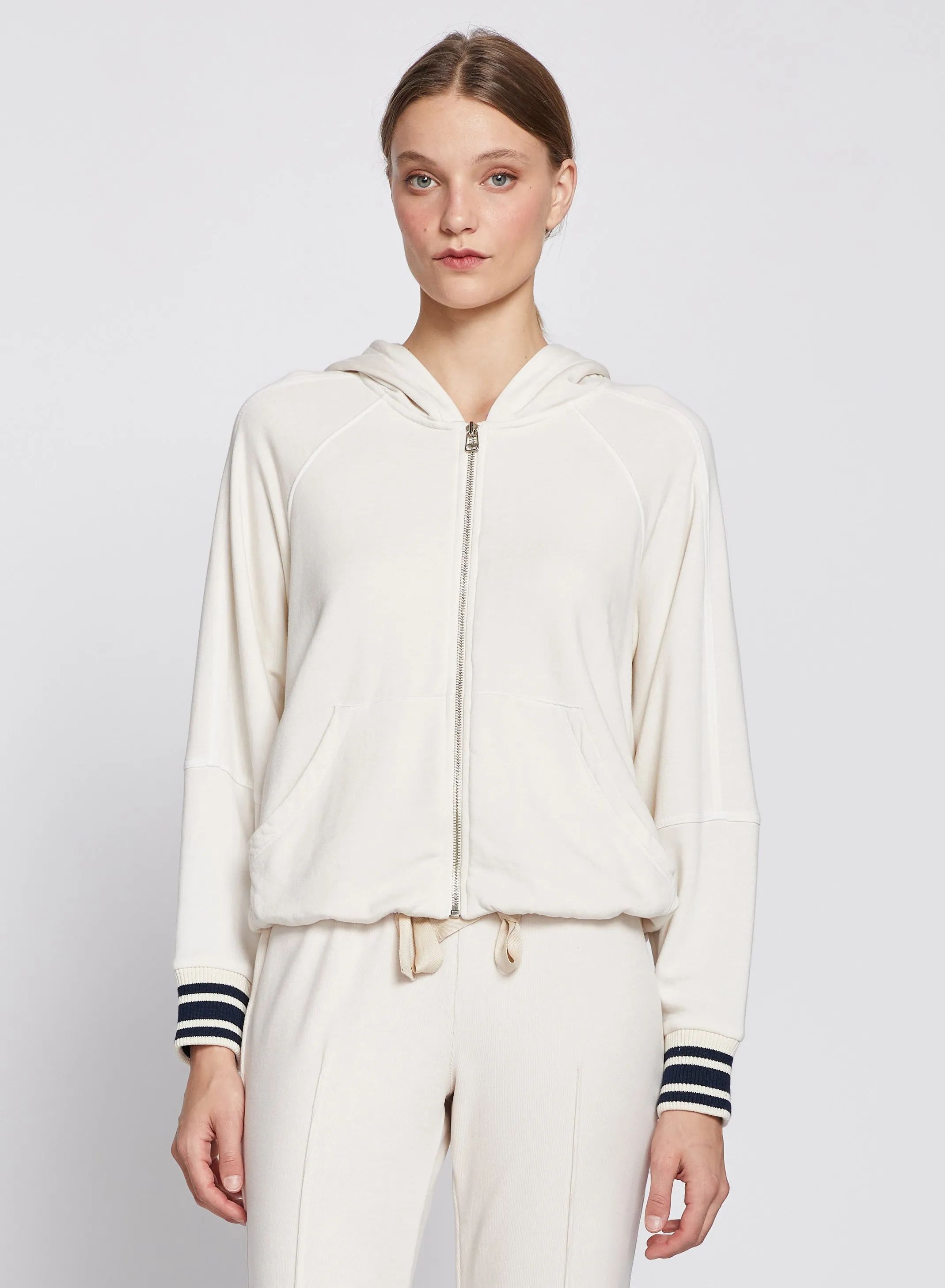 Softest Fleece Ribbed Zip Hoodie in Cream sold by Stateside