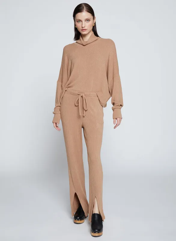 Rachel Chunky Rib Front Slit Tie Pant in Toffee sold by Stateside