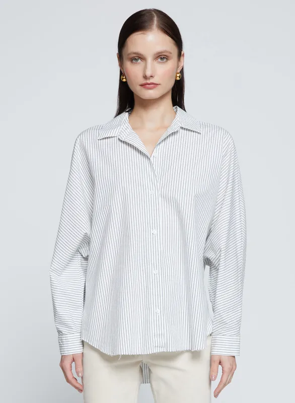 Elliott Poplin Stripe Dolman Shirt in Verde sold by Stateside