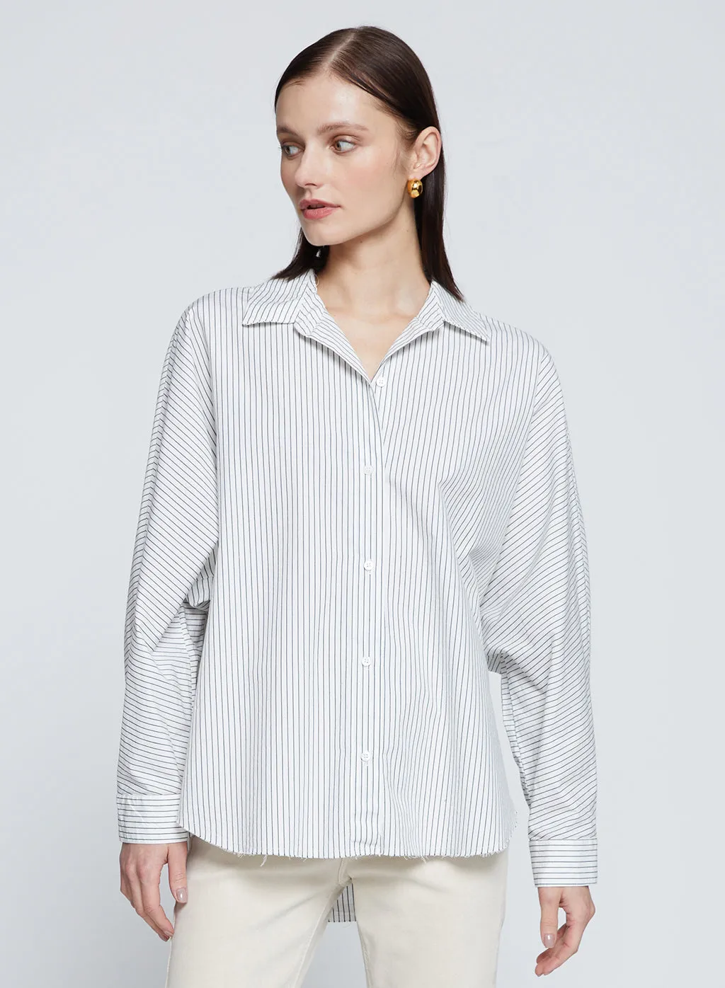 Elliott Poplin Stripe Dolman Shirt in Verde sold by Stateside product image thumbnail 3