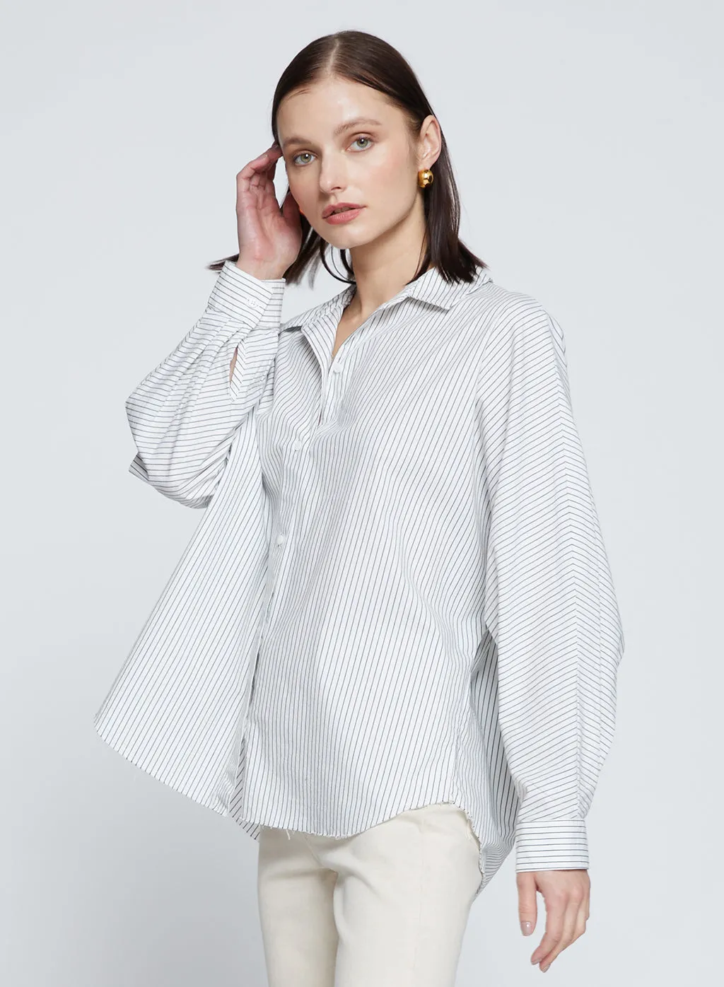 Elliott Poplin Stripe Dolman Shirt in Verde sold by Stateside product image thumbnail 4