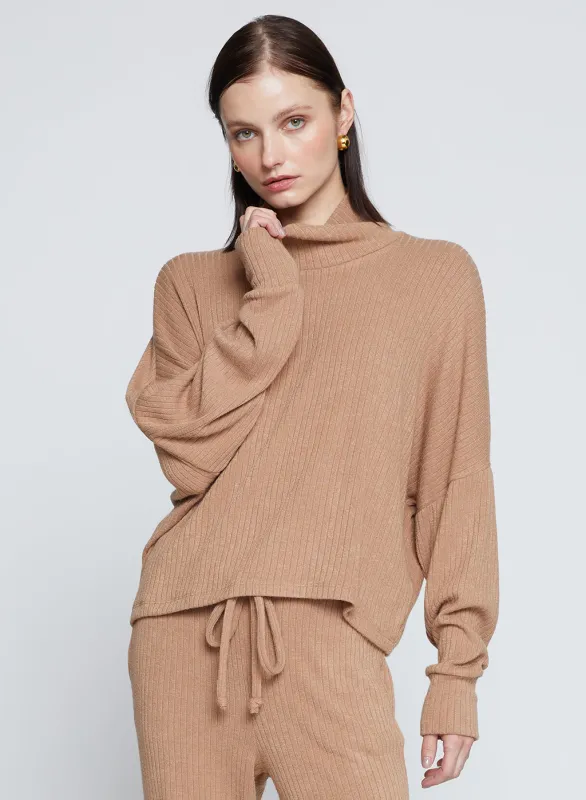 Rachel Chunky Rib Cropped Dolman Top in Toffee sold by Stateside