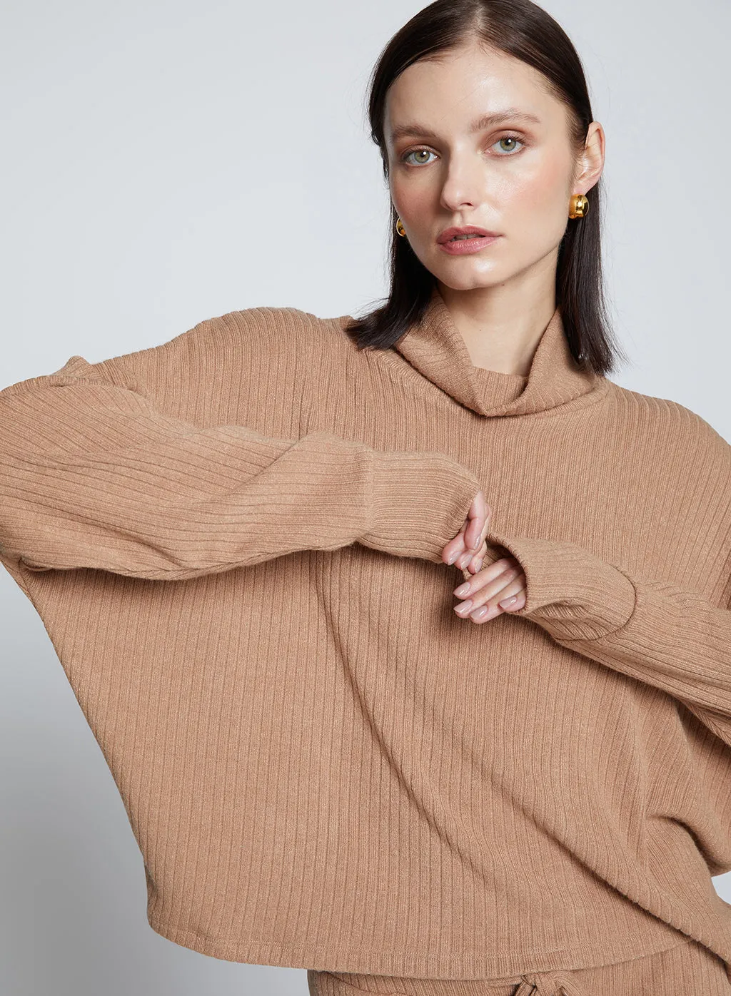 Rachel Chunky Rib Cropped Dolman Top in Toffee sold by Stateside product image thumbnail 4